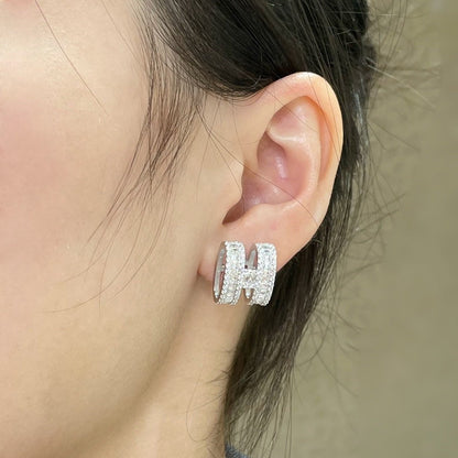 [ELAN LUXE]H STUD EARRINGS WITH SILVER DIAMONDS