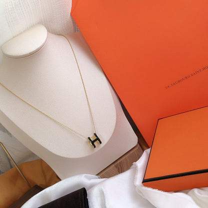 [ELAN LUXE]HM CLIC BLACK ENAMEL GOLD NECKLACE
