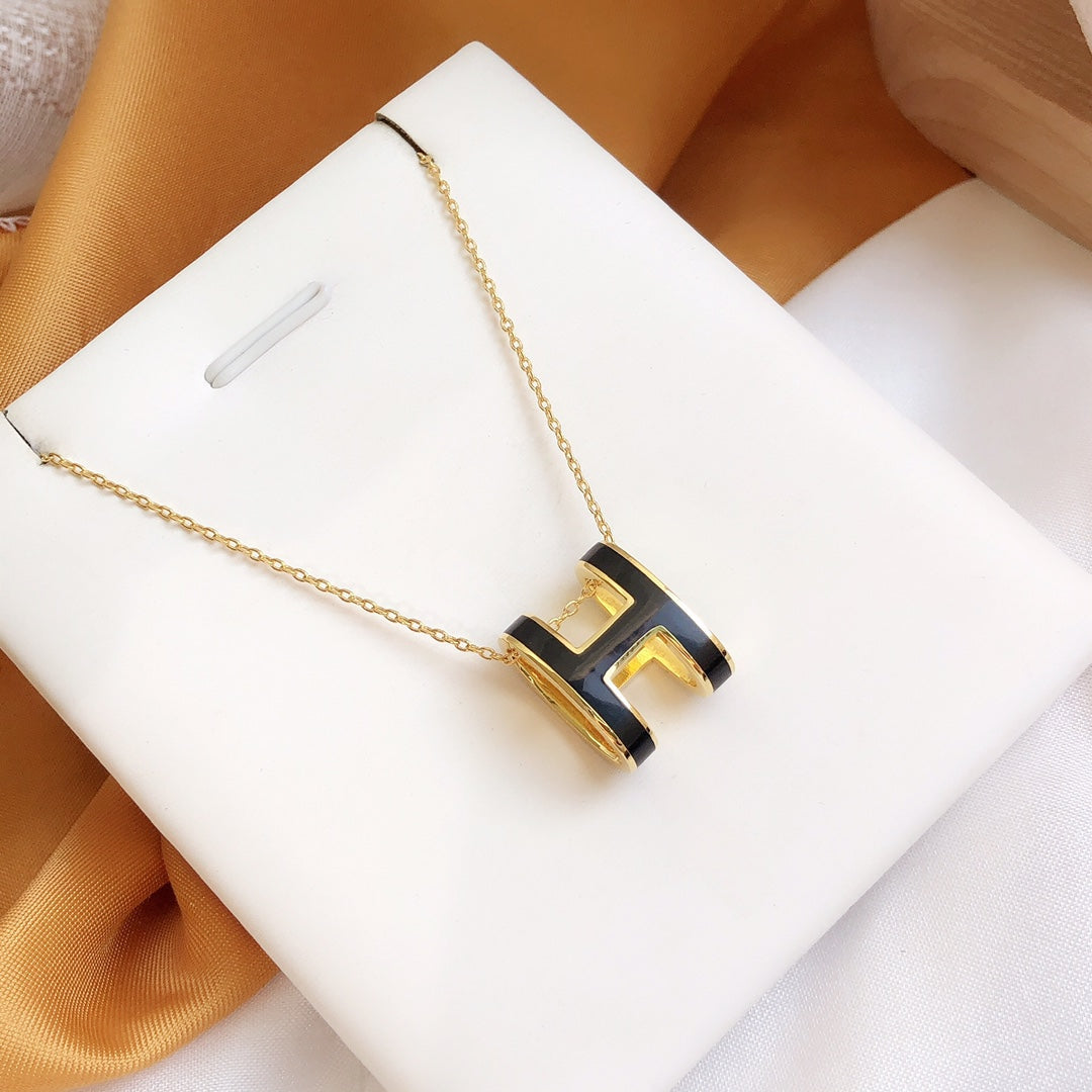 [ELAN LUXE]HM CLIC BLACK ENAMEL GOLD NECKLACE