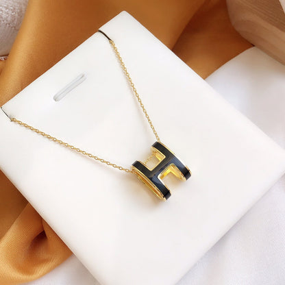 [ELAN LUXE]HM CLIC BLACK ENAMEL GOLD NECKLACE