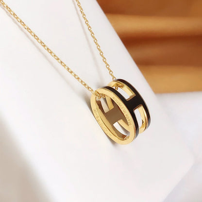 [ELAN LUXE]HM CLIC BLACK ENAMEL GOLD NECKLACE