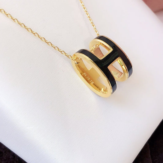 [ELAN LUXE]HM CLIC BLACK ENAMEL GOLD NECKLACE