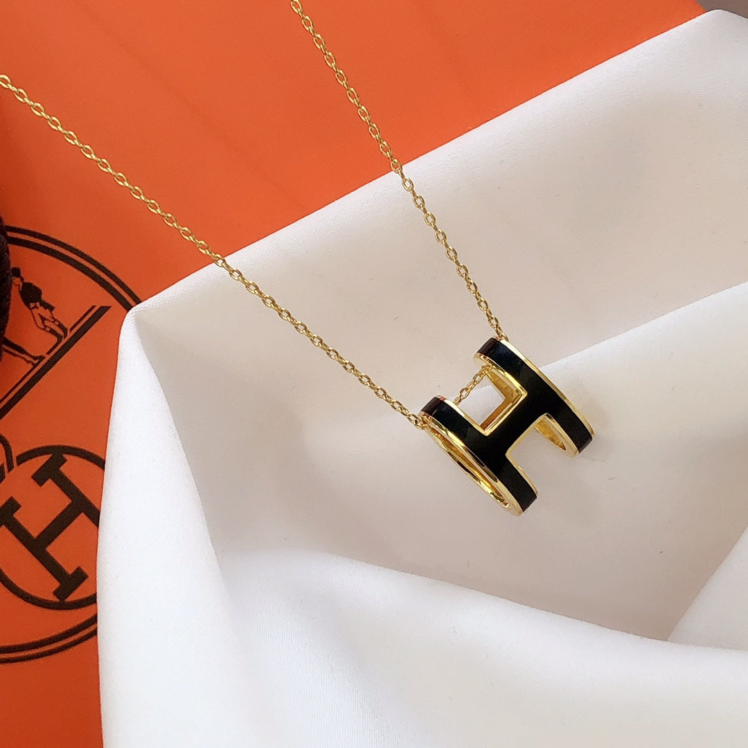 [ELAN LUXE]HM CLIC BLACK ENAMEL GOLD NECKLACE