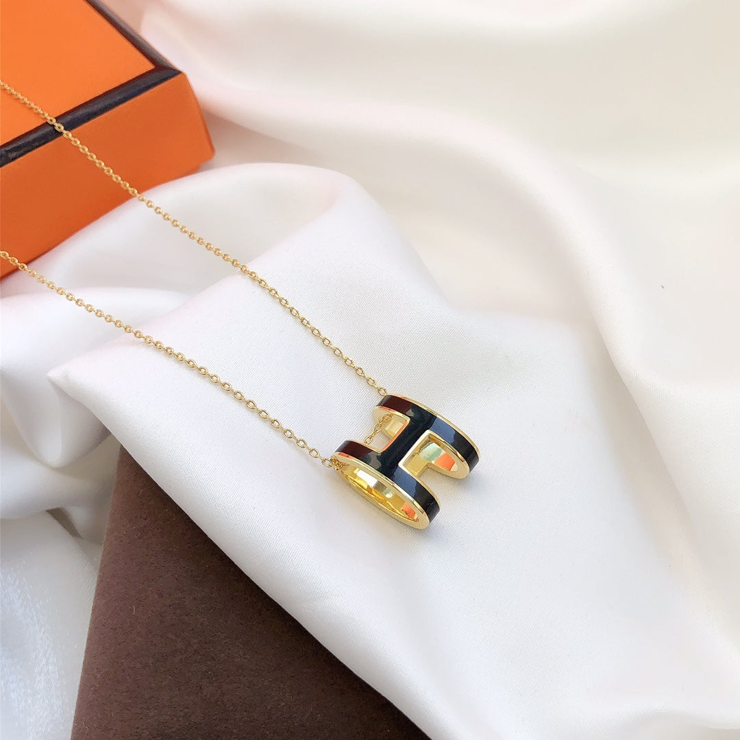 [ELAN LUXE]HM CLIC BLACK ENAMEL GOLD NECKLACE