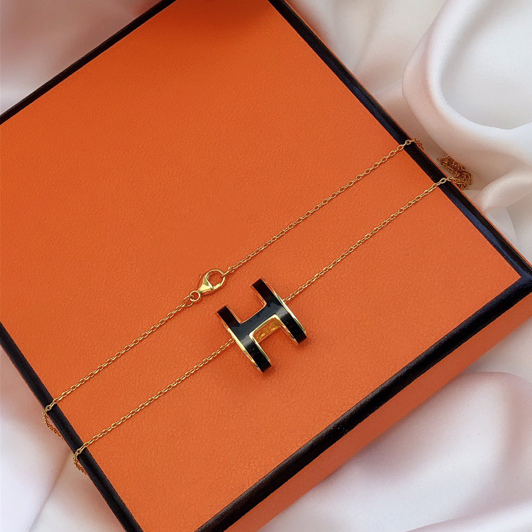 [ELAN LUXE]HM CLIC BLACK ENAMEL GOLD NECKLACE