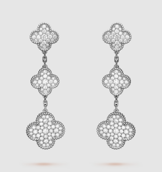 [ELAN LUXE]CLOVER 3 MOTIF DIAMOND SILVER DROP EARRINGS