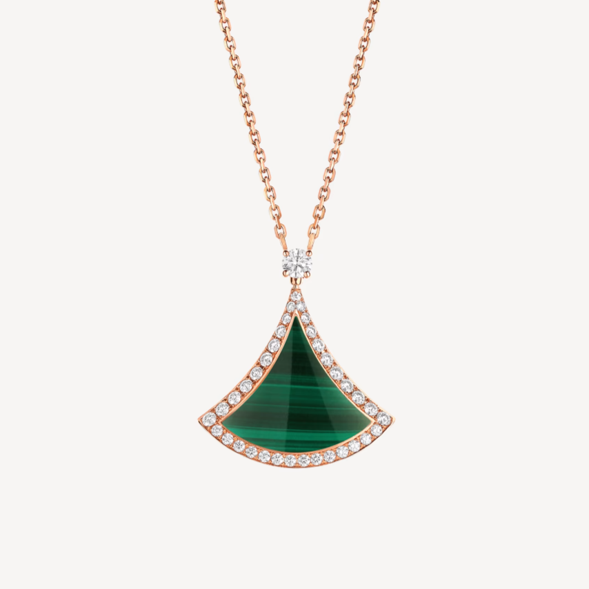 [ELAN LUXE]DREAM MALACHITE DIAMOND PAVED PINK GOLD NECKLACE