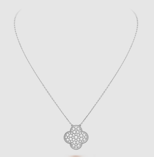 [ELAN LUXE]CLOVER 25MM LARGE PENDANT DIAMOND PAVED SILVER NECKLACE