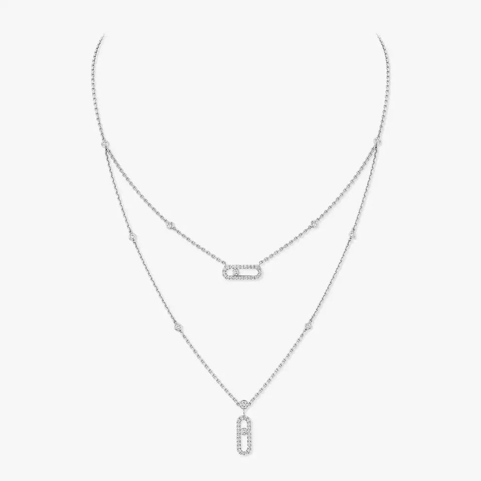 [ELAN LUXE]2 Rows Rose Gold Diamond Pave_ Necklace Move Uno
