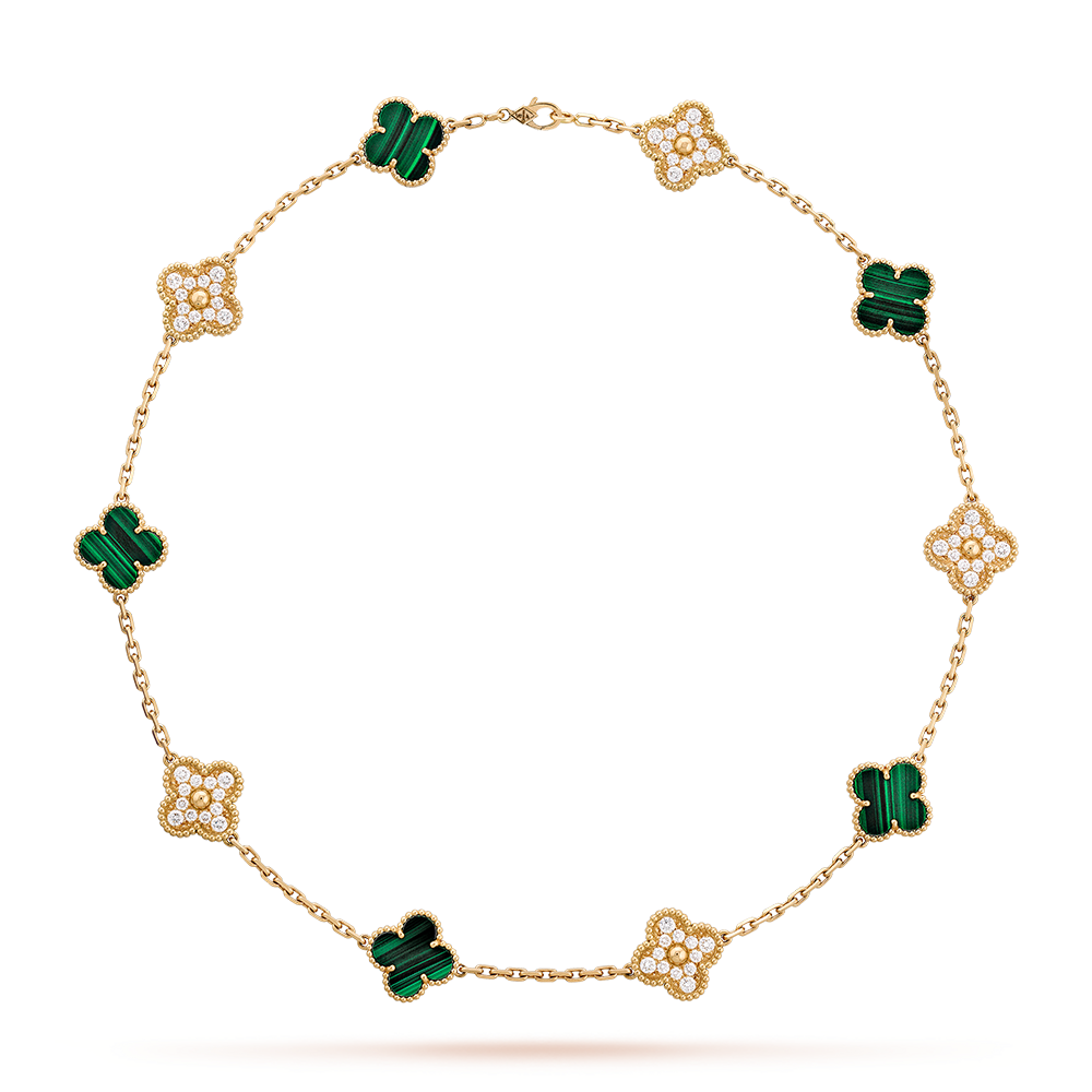 [ELAN LUXE]CLOVER 10 MOTIFS MALACHITE DIAMOND NECKLACE