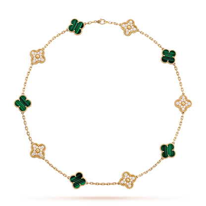 [ELAN LUXE]CLOVER 10 MOTIFS MALACHITE DIAMOND NECKLACE