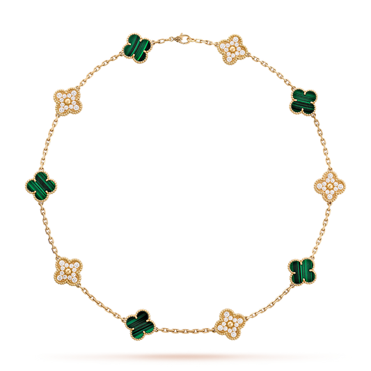 [ELAN LUXE]CLOVER 10 MOTIFS MALACHITE DIAMOND NECKLACE