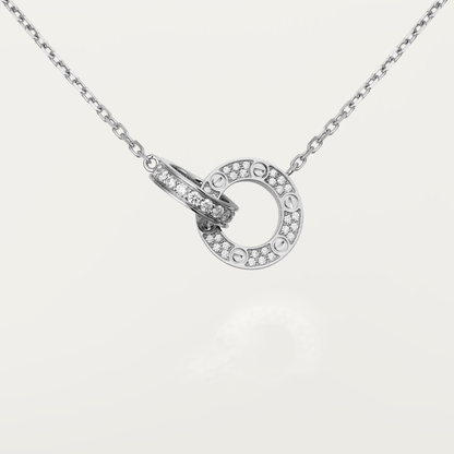 [ELAN LUXE]LOVE 7.6MM NECKLACE ROSE GOLD AND SILVER  FULL DIAMOND