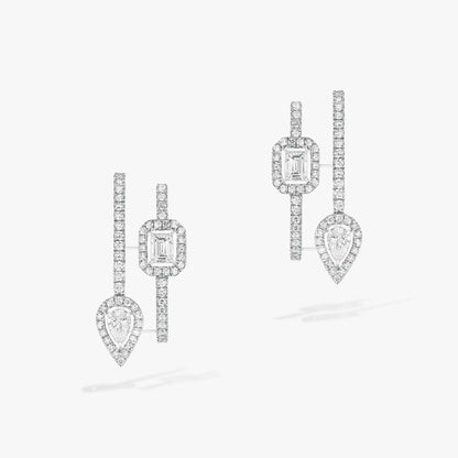 [ELAN LUXE]CREOLES MY TWIN 2 RANGS SILVER DIAMOND EARRINGS