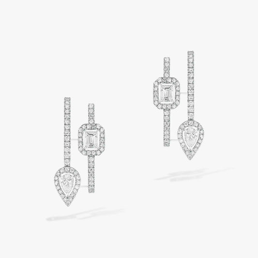 [ELAN LUXE]CREOLES MY TWIN 2 RANGS SILVER DIAMOND EARRINGS