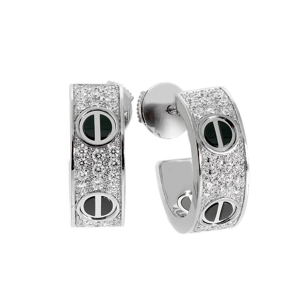 [ELAN LUXE]LOVE CERAMIC DIAMOND PAVED SILVER EARRINGS