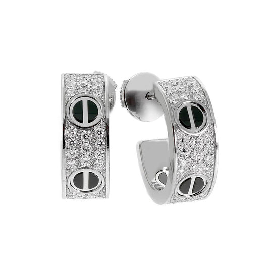 [ELAN LUXE]LOVE CERAMIC DIAMOND PAVED SILVER EARRINGS