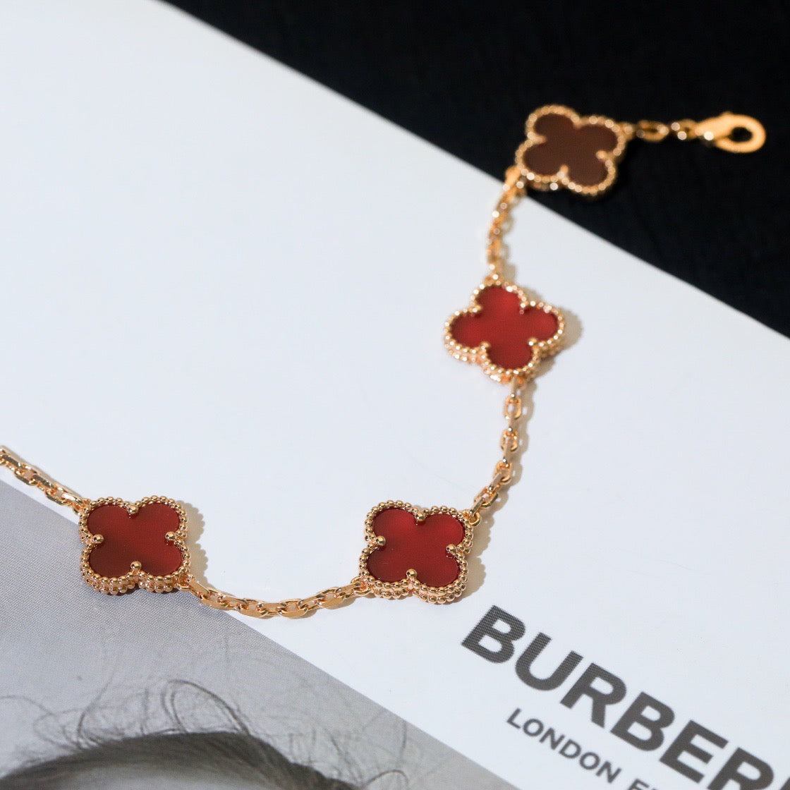 [ELAN LUXE]CLOVER 5 MOTIFS RED AGATE  BRACELET