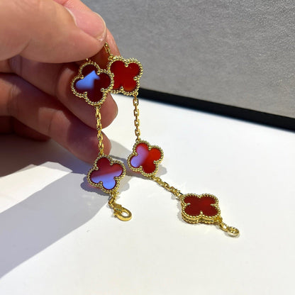 [ELAN LUXE]CLOVER 5 MOTIFS RED AGATE  BRACELET