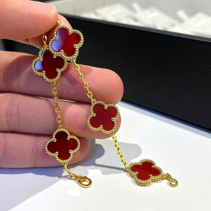 [ELAN LUXE]CLOVER 5 MOTIFS RED AGATE  BRACELET