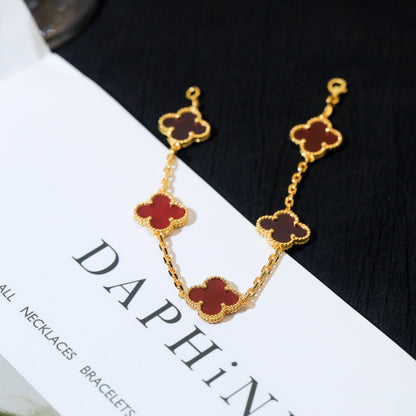 [ELAN LUXE]CLOVER 5 MOTIFS RED AGATE  BRACELET