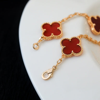 [ELAN LUXE]CLOVER 5 MOTIFS RED AGATE  BRACELET