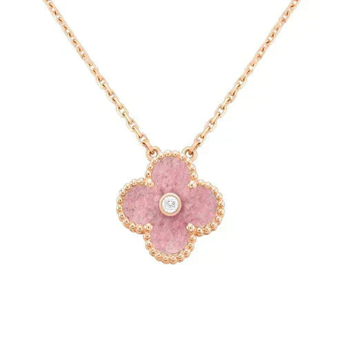 [ELAN LUXE]CLOVER 15MM DIAMOND RHODONITE NECKLACE