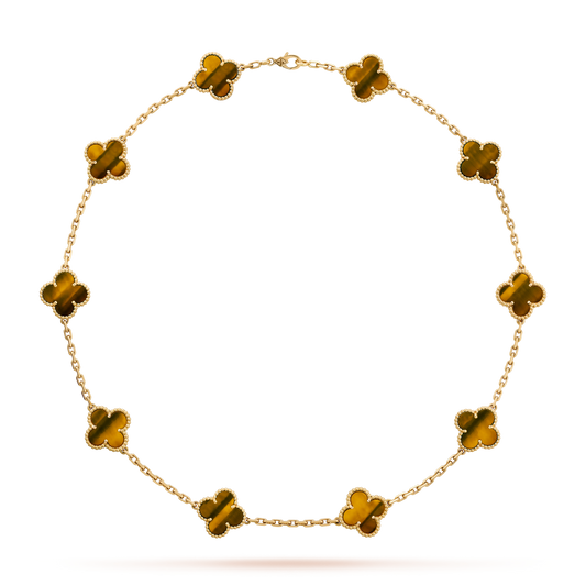 [ELAN LUXE]CLOVER 10 MOTIFS TIGER EYE NECKLACE