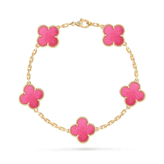 [ELAN LUXE]NEW CLOVER 5 MOTIFS PINK ENAMEL BRACELET