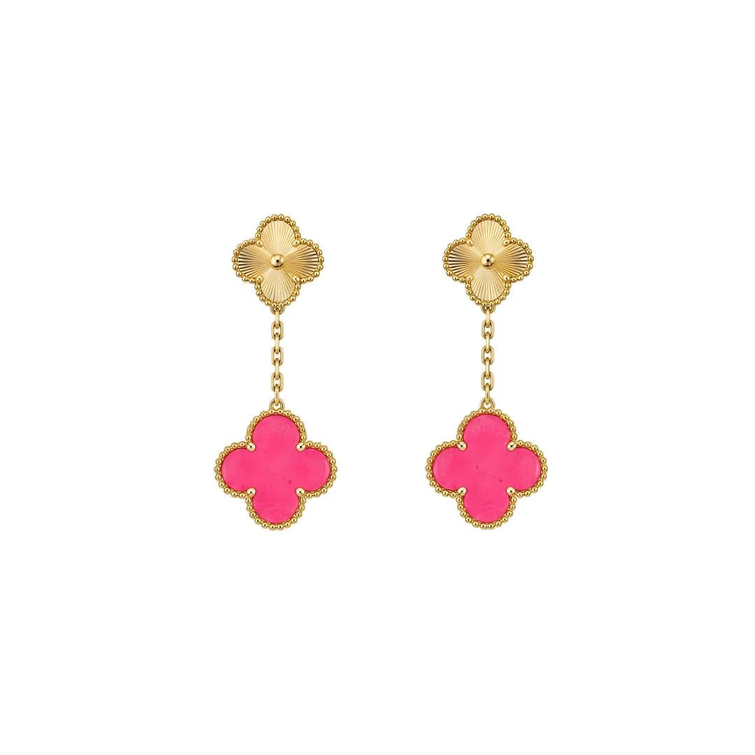 [ELAN LUXE]NEW CLOVER 2 MOTIF PINK ENAMEL EARRINGS