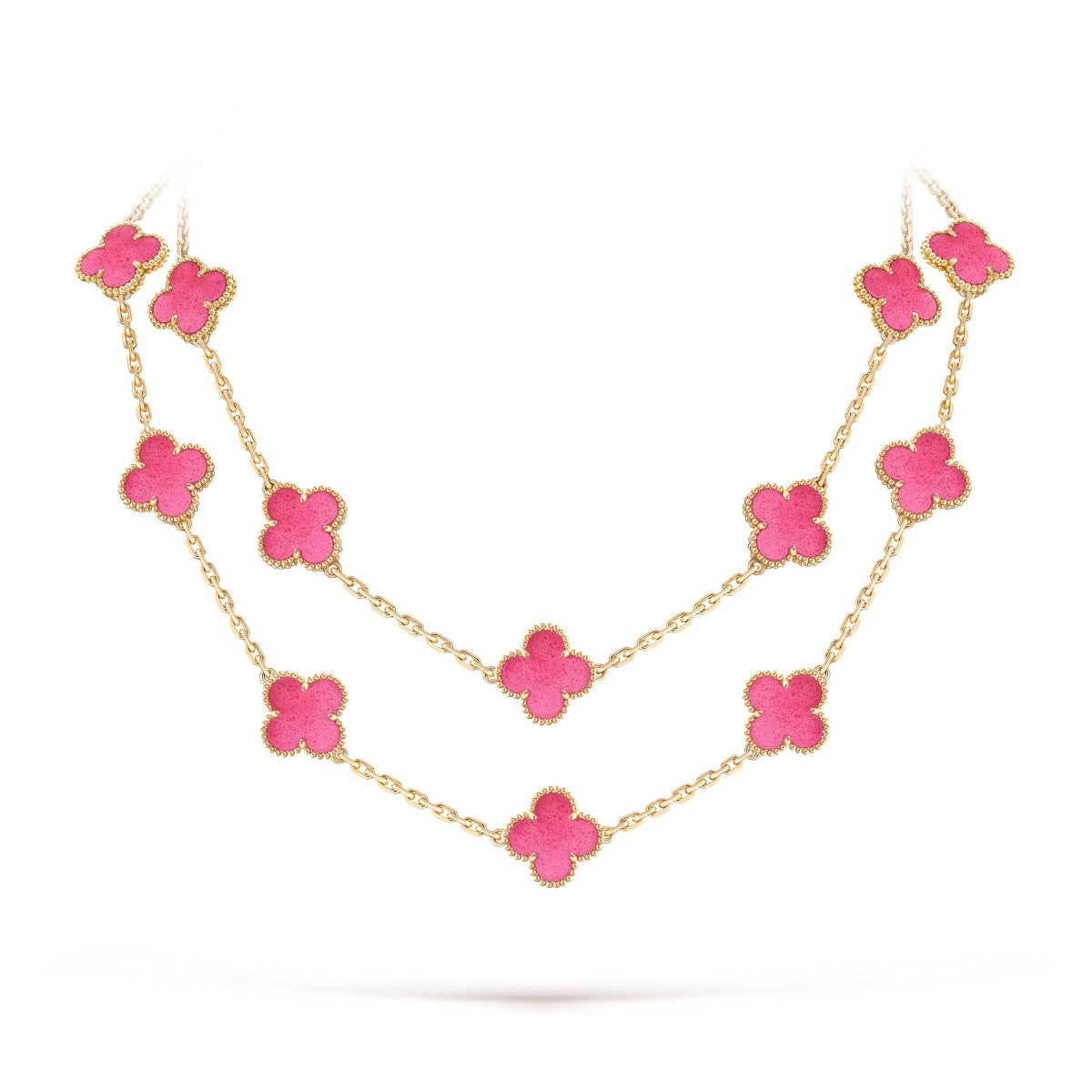 [ELAN LUXE] NEW CLOVER 20 MOTIFS PINK ENAMEL NECKLACE