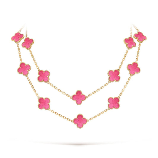 [ELAN LUXE] NEW CLOVER 20 MOTIFS PINK ENAMEL NECKLACE
