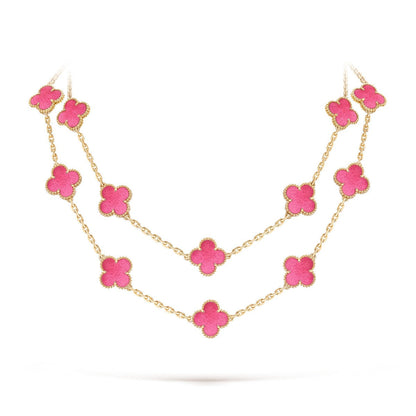 [ELAN LUXE] NEW CLOVER 20 MOTIFS PINK ENAMEL NECKLACE