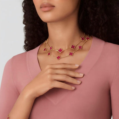 [ELAN LUXE] NEW CLOVER 20 MOTIFS PINK ENAMEL NECKLACE