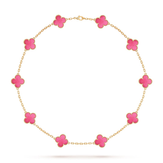 [ELAN LUXE]NEW CLOVER 10 MOTIFS PINK ENAMEL NECKLACE