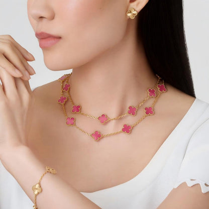 [ELAN LUXE] NEW CLOVER 20 MOTIFS PINK ENAMEL NECKLACE