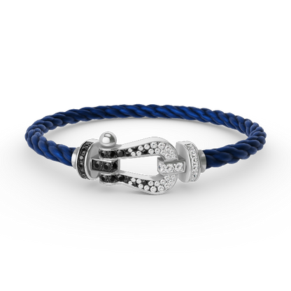 [ELAN LUXE]FORCE LARGE HORSESHOE BLACK WHITE DIAMOND BRACELET SILVER