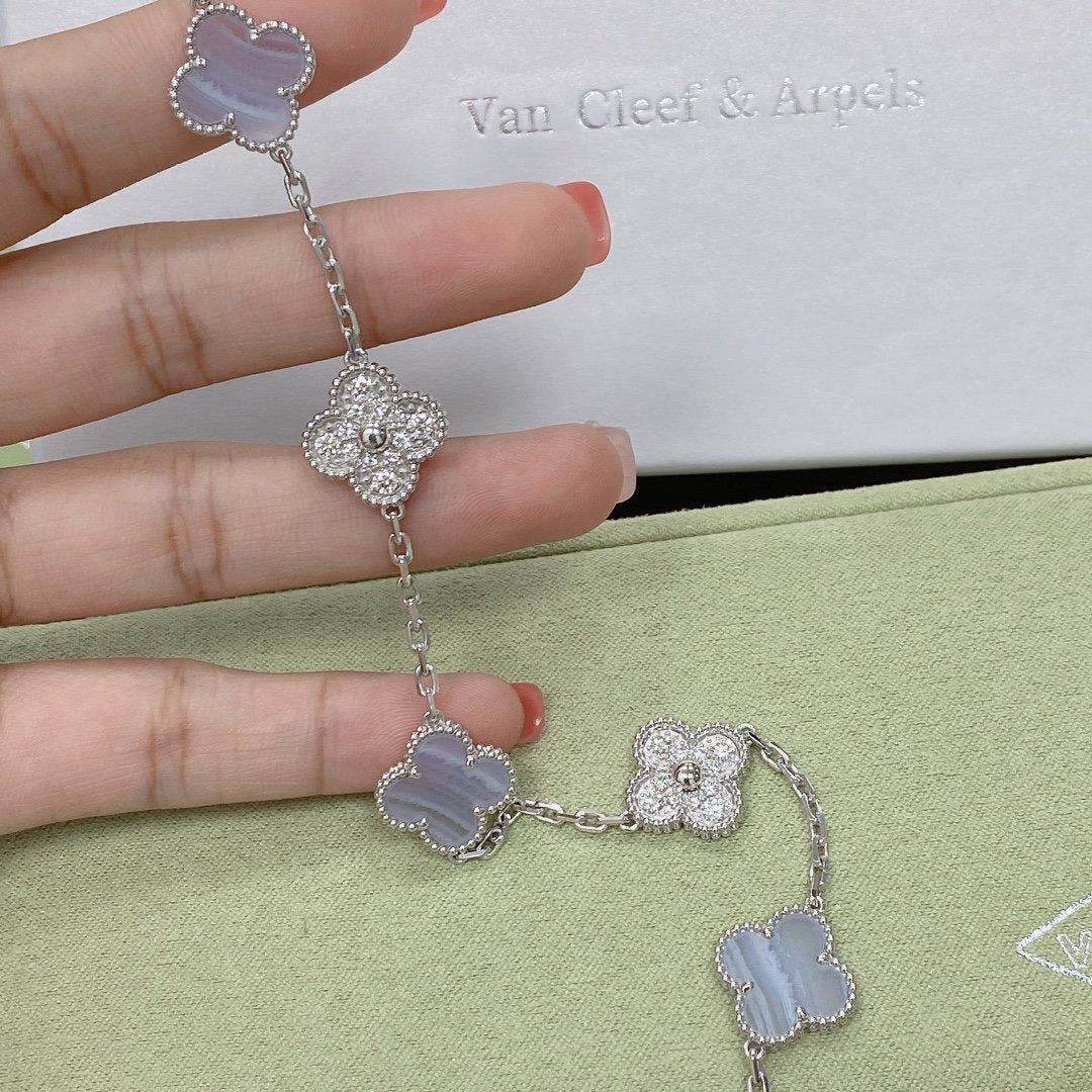 [ELAN LUXE]CLOVER  5 MOTIF DIAMOND PURPLE CHALCEDONY BRACELET SILVER