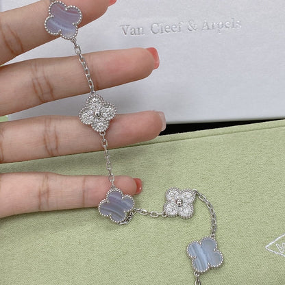 [ELAN LUXE]CLOVER  5 MOTIF DIAMOND PURPLE CHALCEDONY BRACELET SILVER