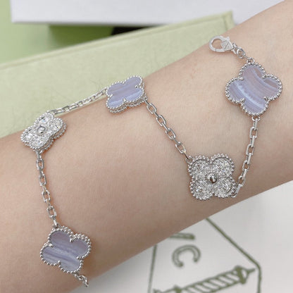 [ELAN LUXE]CLOVER  5 MOTIF DIAMOND PURPLE CHALCEDONY BRACELET SILVER