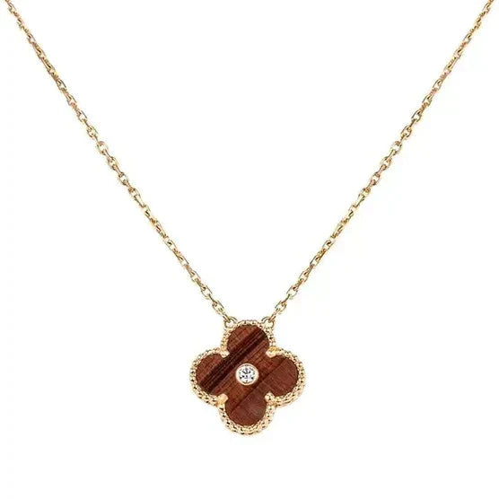 [ELAN LUXE]CLOVER 15MM DIAMOND AND YELLOW TIGER'S EYE AGATE necklace