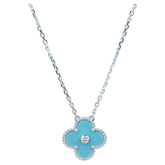 [ELAN LUXE]CLOVER 15MM DIAMOND SVRES PORCELAIN  NECKLACE SILVER