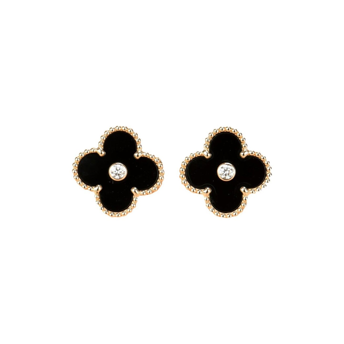 [ELAN LUXE]CLOVER MEDIUM 1 MOTIFS ONYX DIAMOND EARRINGS