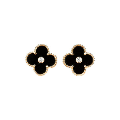 [ELAN LUXE]CLOVER MEDIUM 1 MOTIFS ONYX DIAMOND EARRINGS