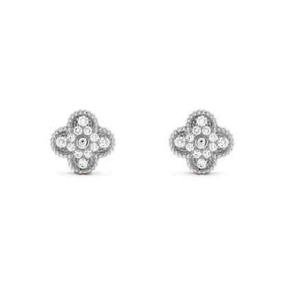 [ELAN LUXE]CLOVER 1 MOTIFS DIAMOND STUD EARRINGS SILVER