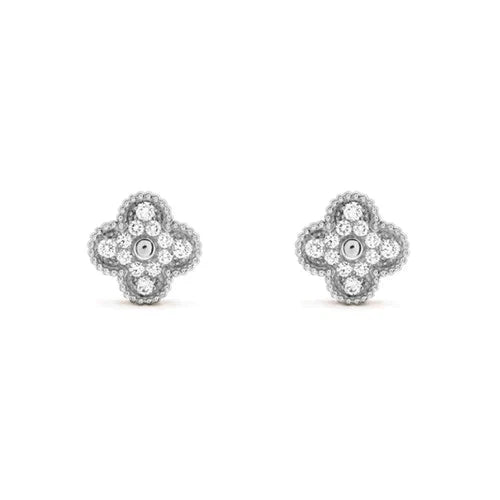 [ELAN LUXE]CLOVER 1 MOTIFS DIAMOND STUD EARRINGS SILVER