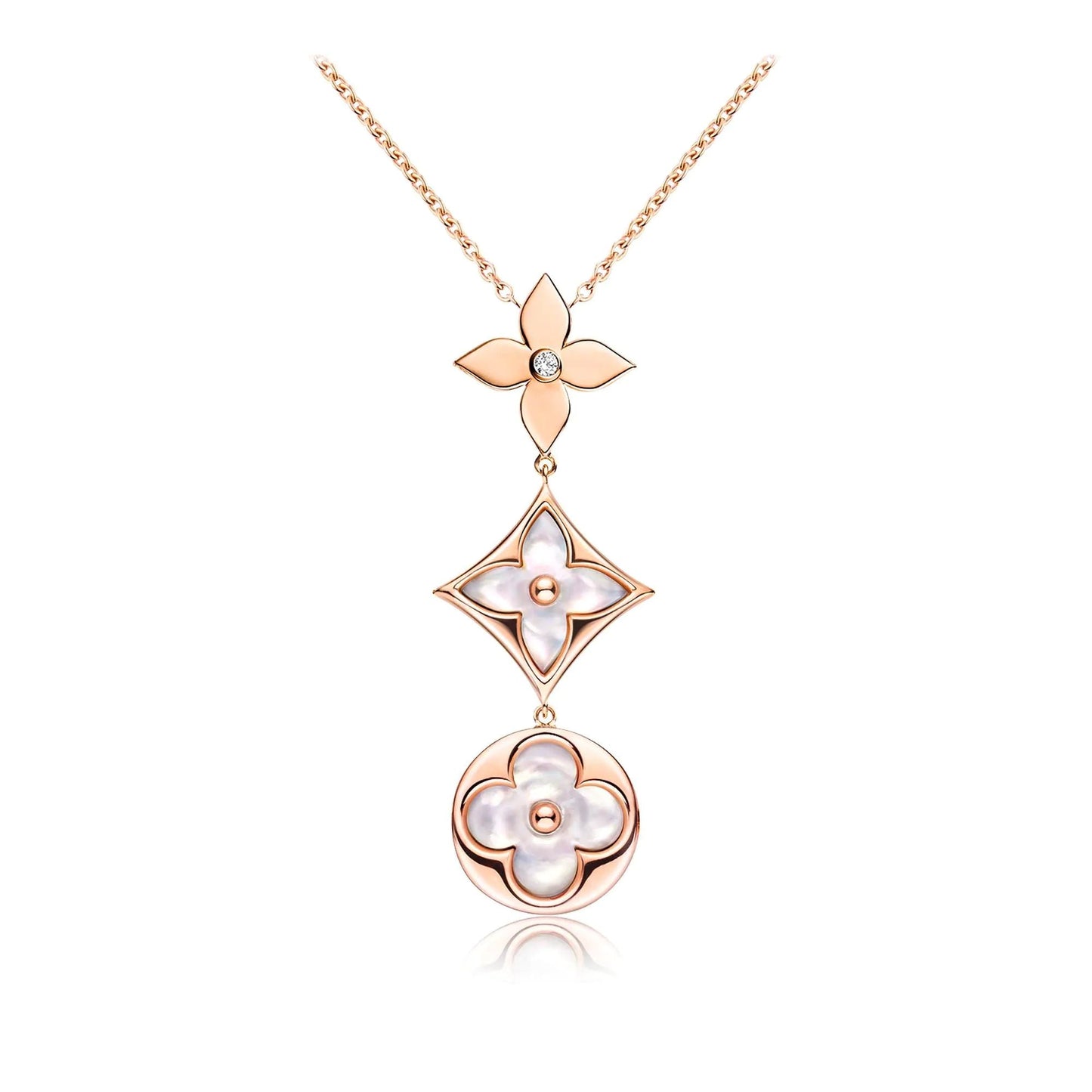 [ELAN LUXE]COLOR BLOSSOM LARIAT NECKLACE PINK GOLD WHITE MOTHER PEARL AND DIAMOND