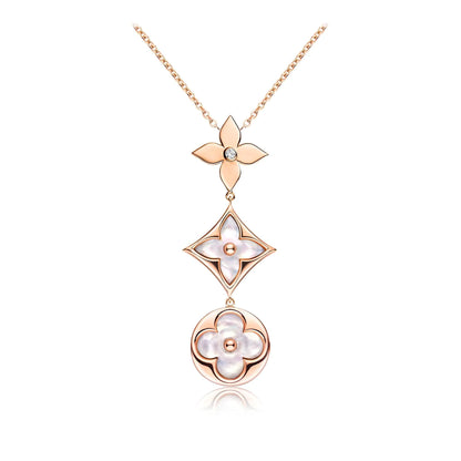 [ELAN LUXE]COLOR BLOSSOM LARIAT NECKLACE PINK GOLD WHITE MOTHER PEARL AND DIAMOND