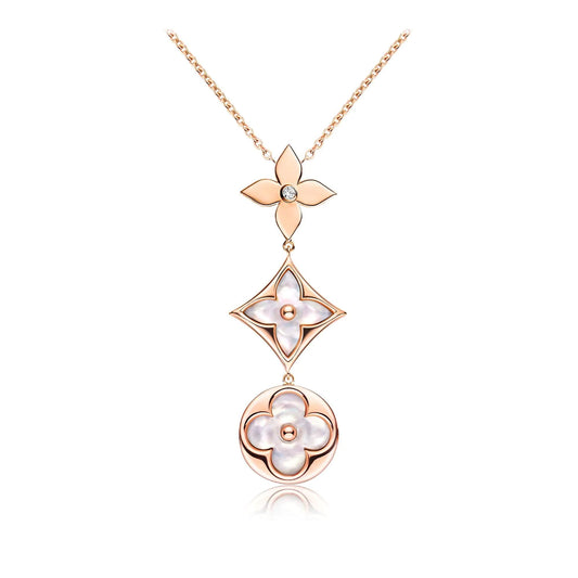 [ELAN LUXE]COLOR BLOSSOM LARIAT NECKLACE PINK GOLD WHITE MOTHER PEARL AND DIAMOND