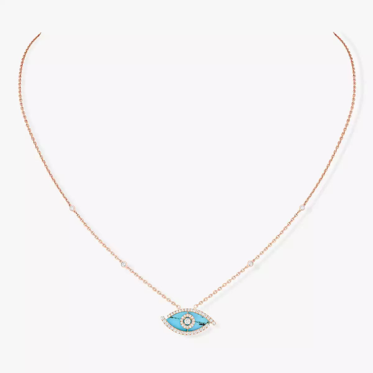 [ELAN LUXE]Lucky Eye Diamond Necklace in Rose Gold and Turquoise